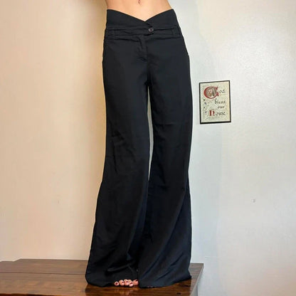 Irregular Waist Flared Pants Baggy Boot Cut Trousers Casual Basic All-match Streetwear Chic Fashion Outfits Women