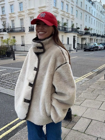 Solid Pocket Fleece Jacket Coat Women Single Breasted Long Sleeve Warm Outerwear Autumn Winter Casual Fashion Jackets New