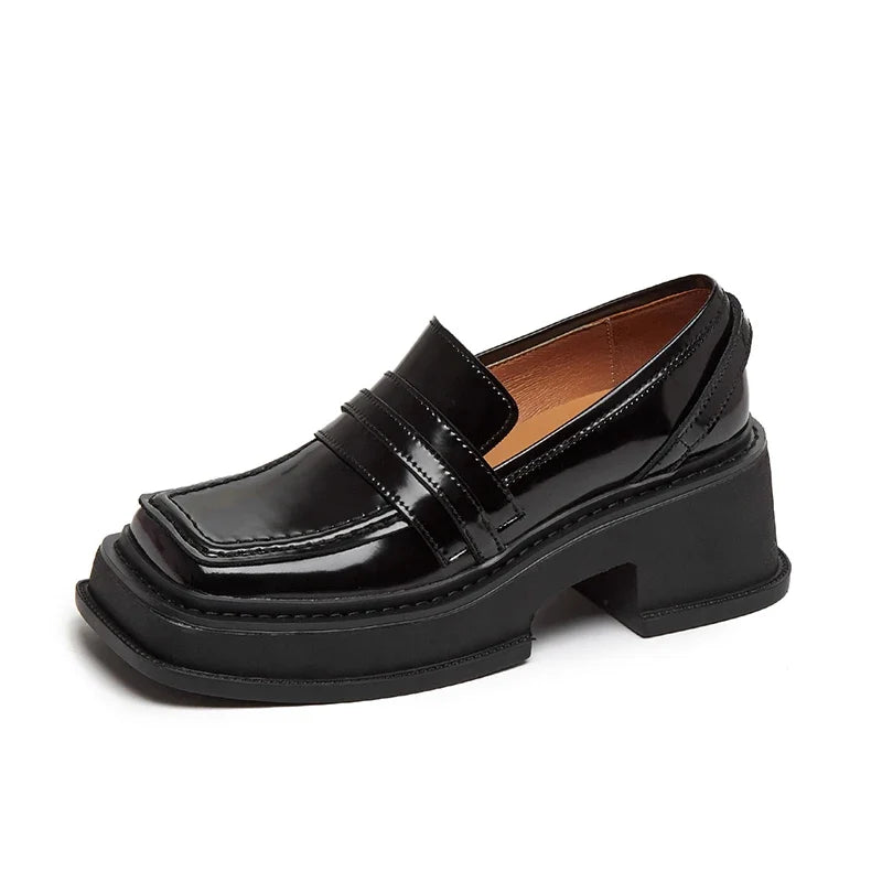Slip On Loafers 6 CM Med Bottom Creepers Square Toe Platform Casual Shoes Vulcanized Footwear Cow Leather Loafer Shoes