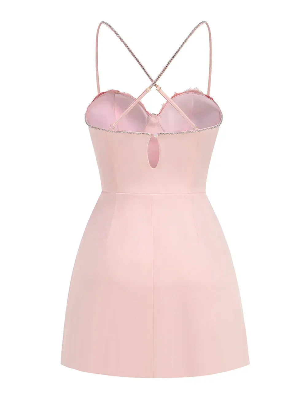 3D Floral Applique Rhinestone Strap Side Slit Mini Dress