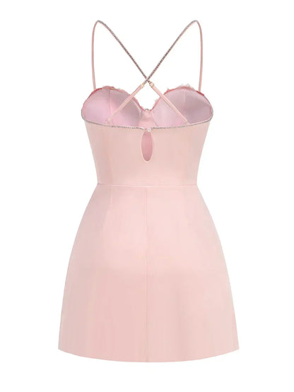 3D Floral Applique Rhinestone Strap Side Slit Mini Dress