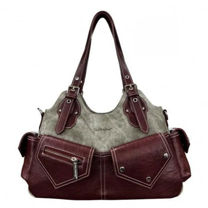Women's Fashion PU Leather Shoulder Bag Large Capacity Crossed Color Cowboy Backpack Multifunctional Underarm Bag Casual Outing