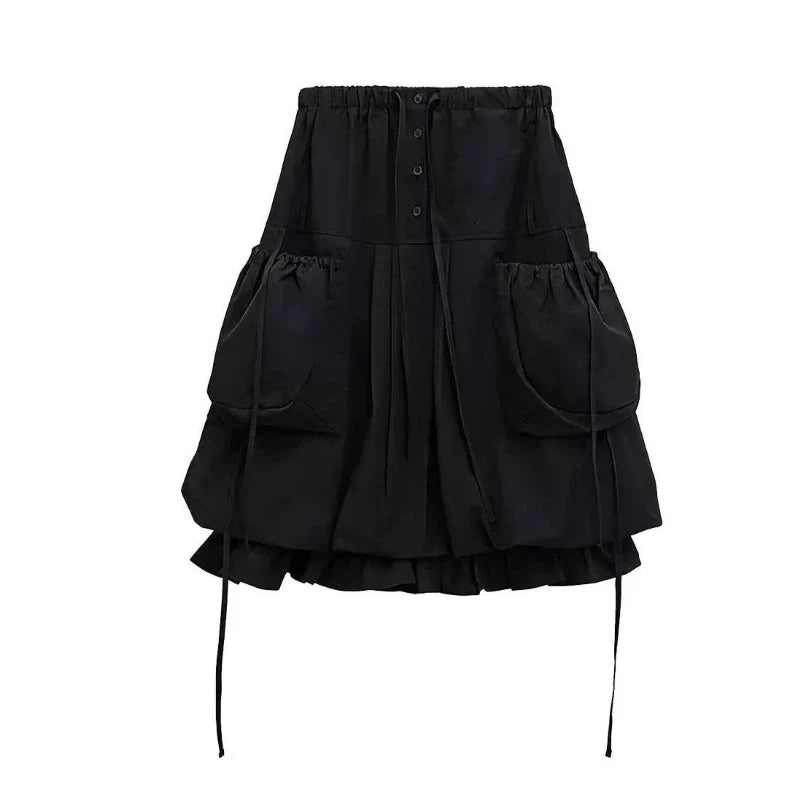 Safari Style American Trendy Hot Sell Skirt A-line Ruffles Lace Up Loose Slim Mujer Faldas Minority Y2K Streetwear Fashion Falda