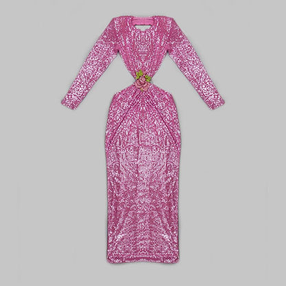 Long Sleeve Cutout Sequin Maxi Dress