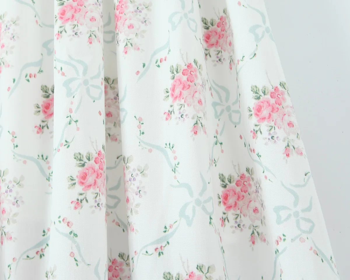 Women Bow O Neck Sleeveless Floral Print Boho Dresses Front Lace Up A-line Midi Summer Dress Chic Lady Holiday Party Robe