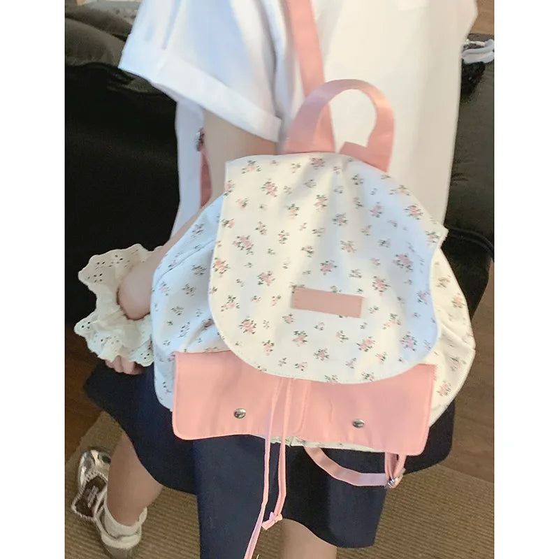 Summer Floral Canvas Bag for Women's Fashion Backpack Korean Niche Versatile Travel Backpacks