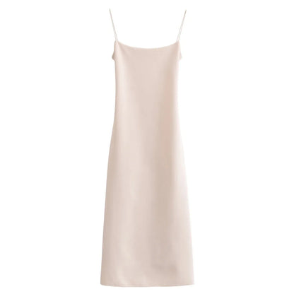 Women's retro summer new style sleeveless spaghetti strap elastic slim fit midi dress backless design fashionable and charming