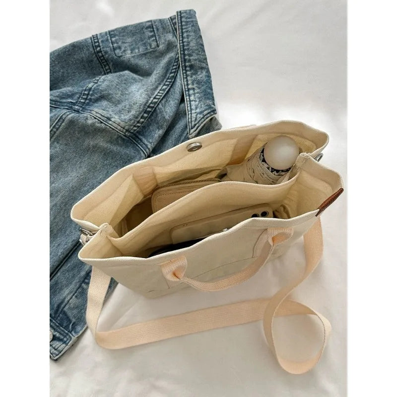 Women Canvas Shoulder Bags Korean Fashion Cloth Girl Students Handbags Large Crossbody Bag for Woman Phone Purse