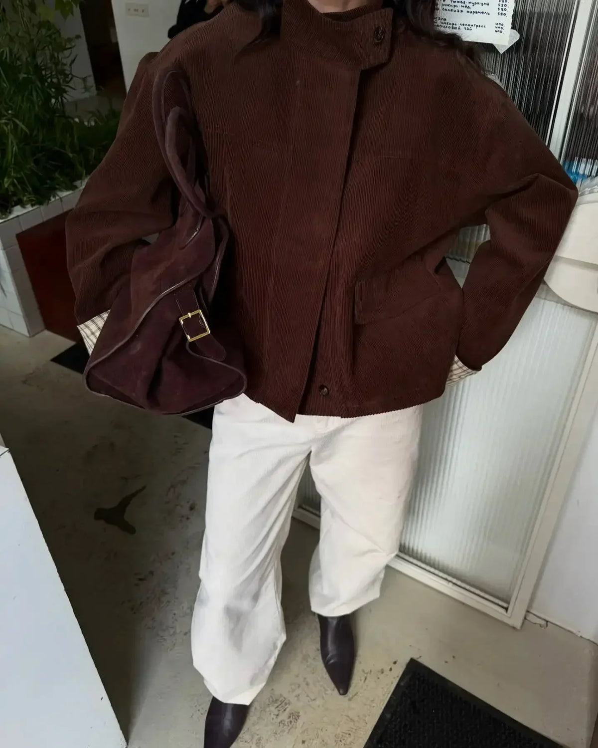 Autumn Chic Plaids Linen Solid Corduroy Coats Elegant Female Stand Collar Zipper Long Sleeves Jacket Fashion Lady Street Outwear