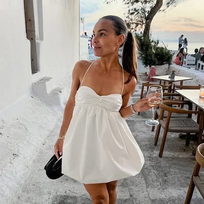 Spring and summer casual white versatile sexy suspender V-neck fashionable dress slim commuting short skirt for women