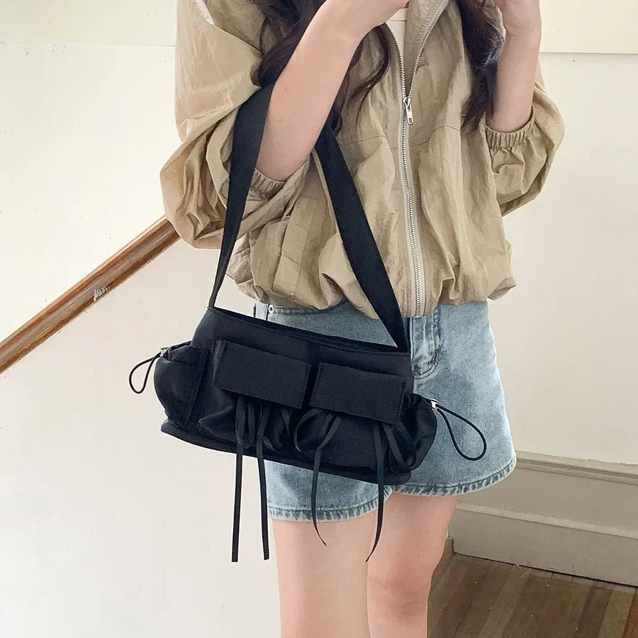 Sweet Girls Bowknot Nylon Shoulder Women Bag Korean Niche Design Bow Summer Travel Beach Bag Female Totes Bags for Women Handbag