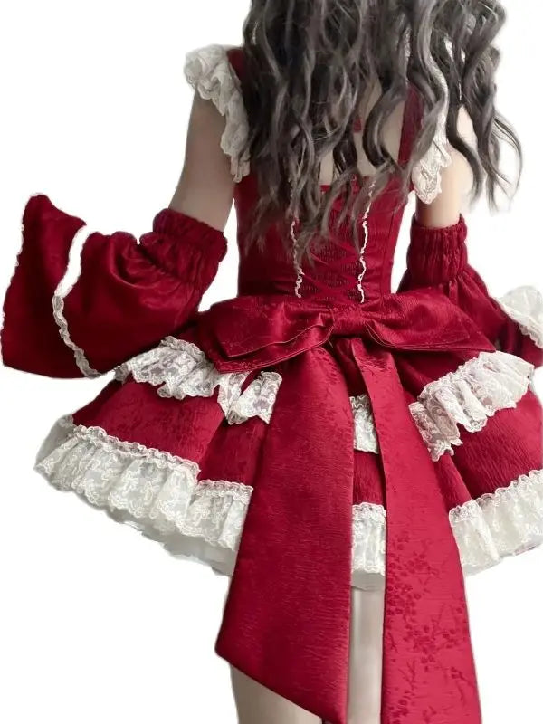 Japan Lolita Vintage Medieval Gothic Dress Cotton Lace Women Summer Princess Cosplay Costume Palace Ball Gown Short Party Dress
