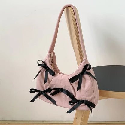 Hit Color Bow Bolsos Mujer New Sweet Ins Bag Shoulder Underarm Bags Casual Sac Femme Niche Design Fashion All-match Bolsas