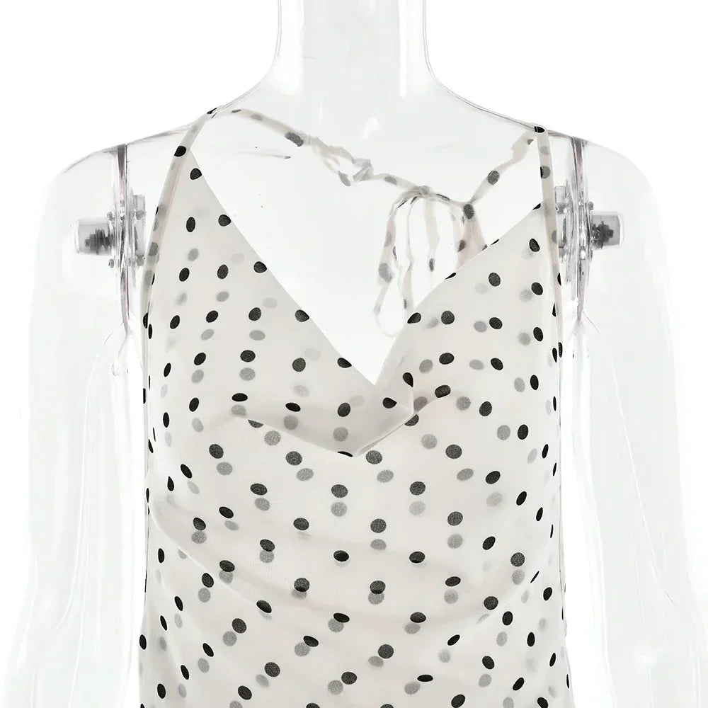 Cowl Neck Polka Dot Spaghetti Strap Maxi Dress
