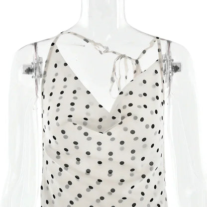 Cowl Neck Polka Dot Spaghetti Strap Maxi Dress