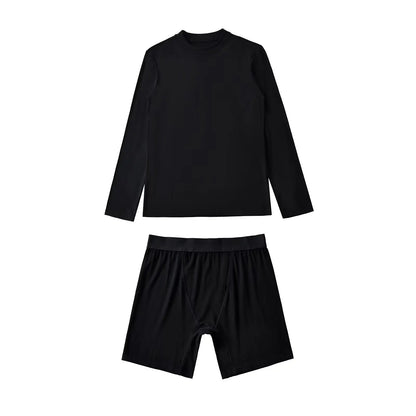 Solid Cozy Home Suits For Women Summer Crew Neck Long Sleeve Loose T-shirt+Slim Shorts Sets Simple Casual Fashion Two-piece Set