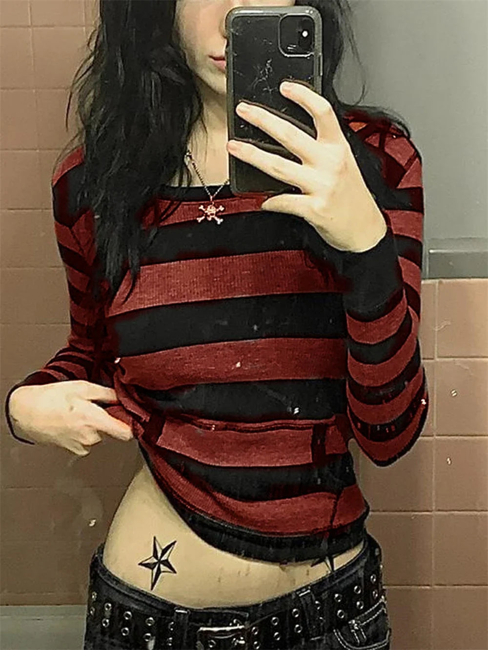 Autumn Y2k Fairy Grunge Pullover Hoodie Striped Print Hoodies Female Sweatshirts Women Hooded Fairycore Aesthetic Harajuku Tops