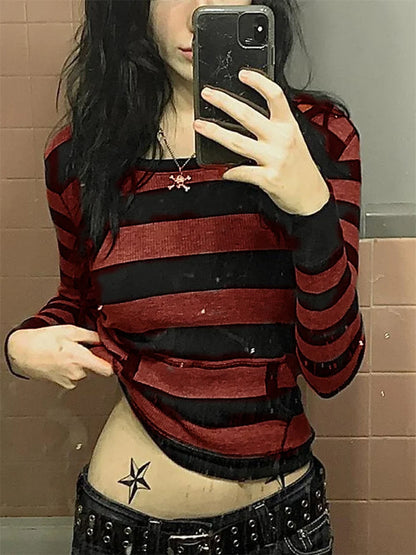 Autumn Y2k Fairy Grunge Pullover Hoodie Striped Print Hoodies Female Sweatshirts Women Hooded Fairycore Aesthetic Harajuku Tops
