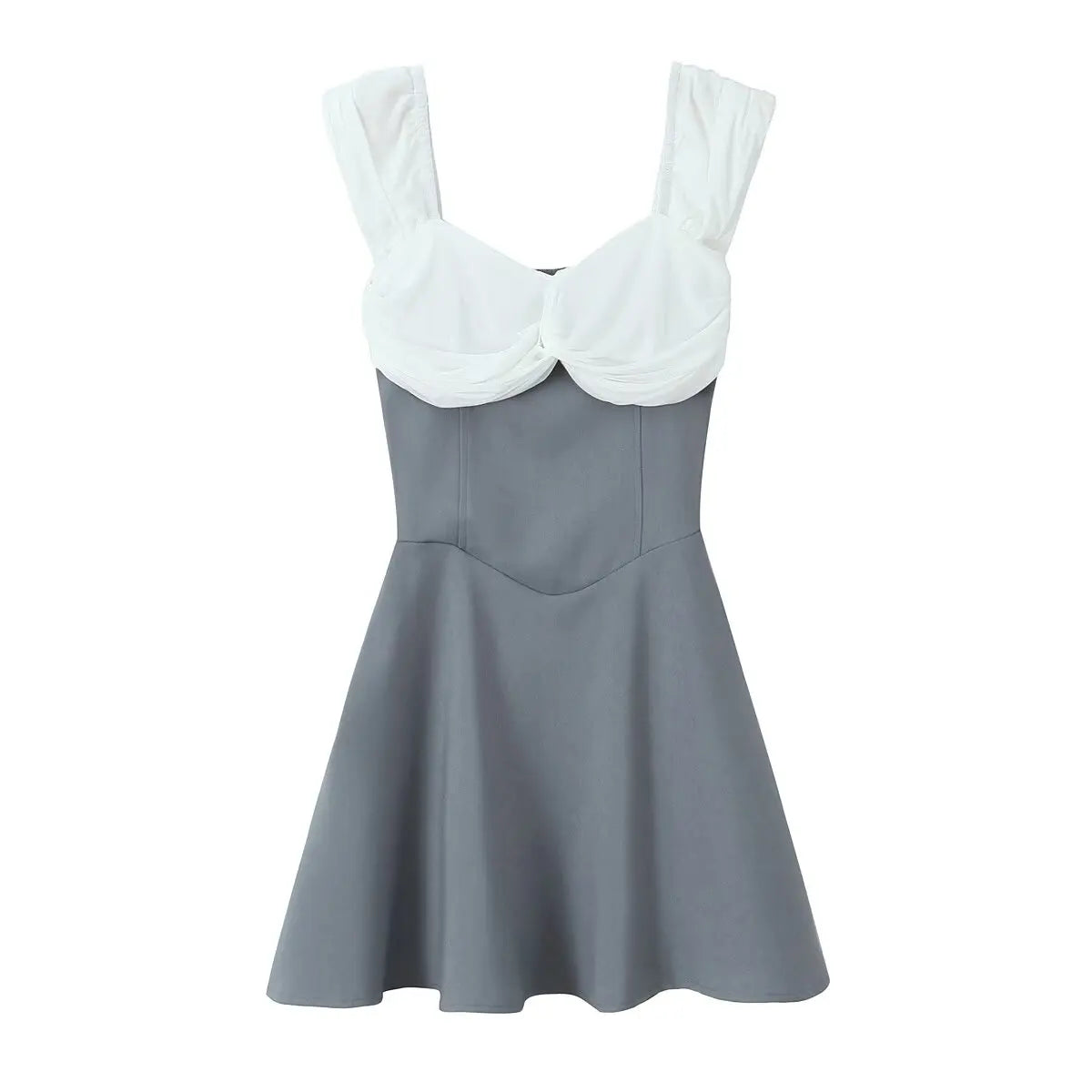 Off Shoulder Sweetheart Twist Front Colorblock Empire Waist Mini Dress