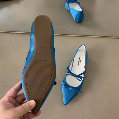 Boat Shoe Low Heels Increas Height Female Footwear Bow-Knot Pointed Toe Clogs Platform Ballerinas Woman 2025 Dress Butterfly Com