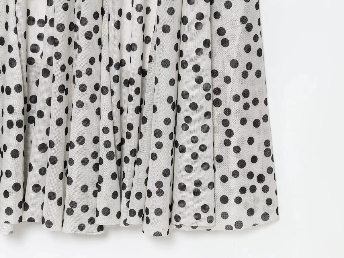 Women's Vintage Polka Dot Printed Midi Dress Summer Holiday Sleeveless Hem Transparent V-Neck Backless Casual Suspender Dress