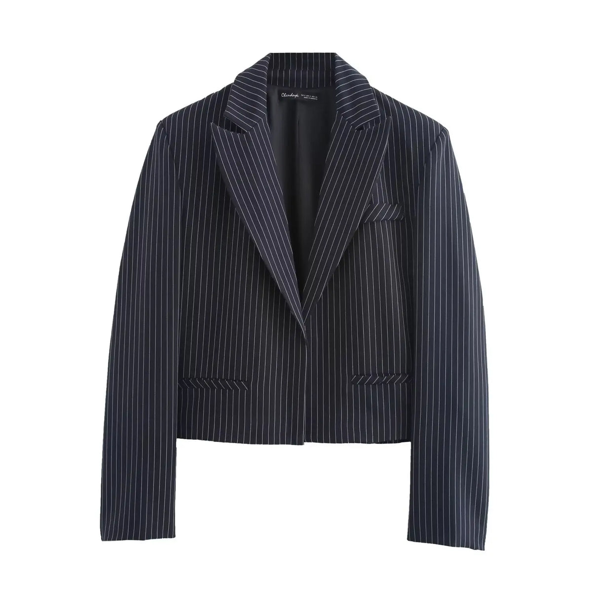Vintage Solid Striped Cropped Jacket Women Autumn Long Sleeve Cardigan Blazer Outerwear New Casual Fashion Short Jackets