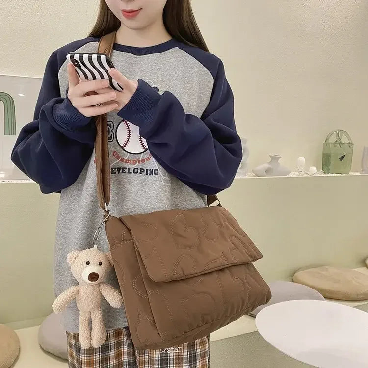 Women Sweet Y2k Aesthetic Grunge Crossbody Bag Japanese Chic High-capacity Shoulder Handbags Vintag Solid Simple Messenger Bags