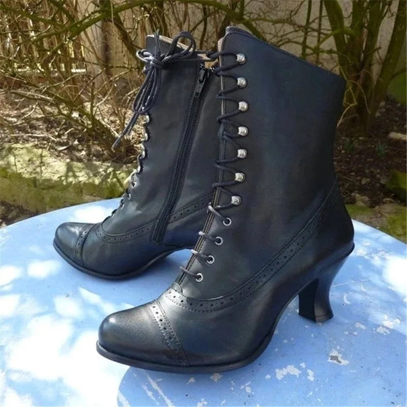Quality Women Boots PU Leather Bikerboots Women High Heel Pointed Toe Boots Women New Victorian Boots 36-43