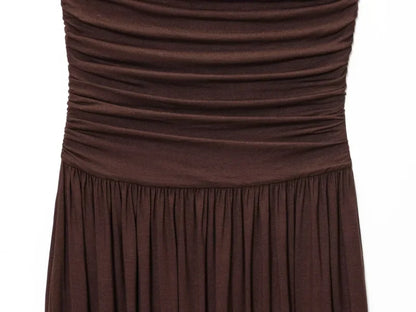 2025 traf women's new dress elegant sexy off-shoulder fashion pleats details slimming strapless dress