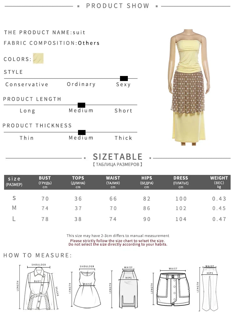 Fashion Elegant 2 Piece Set Women Sexy Trend Ruched Tank Tops+Polka Dot Print Mesh Patchwork Skirts Party Street Suit