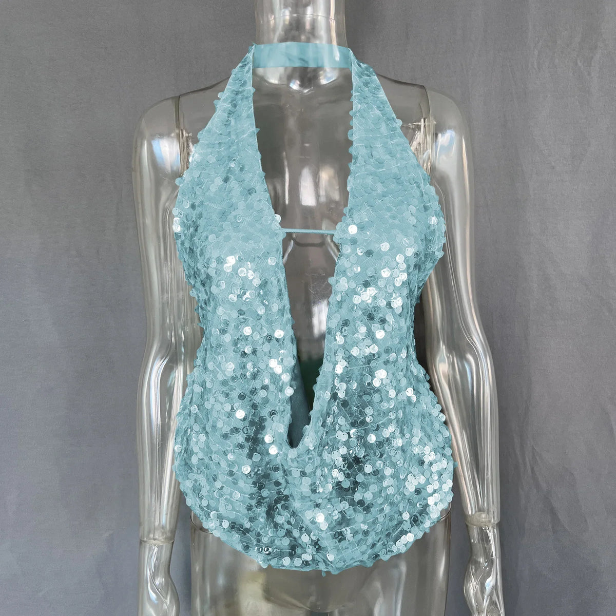 Summer Backless Solid Sequins Women's Tops Sexy Halter Sleeveless Crop Camis Lady Cute Party Shining Top Holiday Beach Tanks