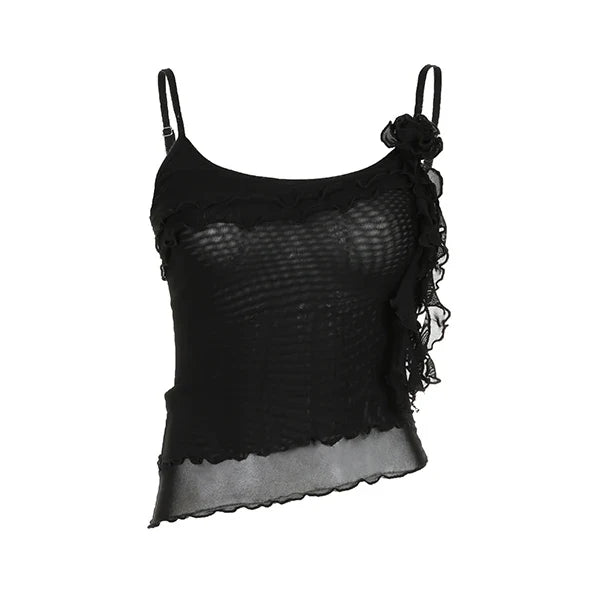 3D Floral Girl Feeling Double Layered Lace Suspender French Romantic Wave Edge Vest