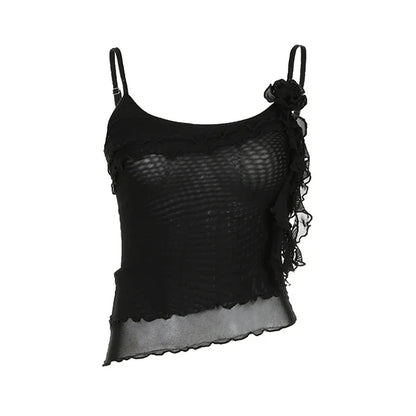3D Floral Girl Feeling Double Layered Lace Suspender French Romantic Wave Edge Vest