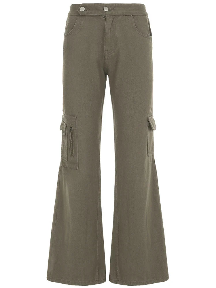 Streetwear Low Rise Jeans Baggy Zip-up Pockets Patchwork Loose Denim Pants Korean Fashion Cargo Pants for Women y2k Chic