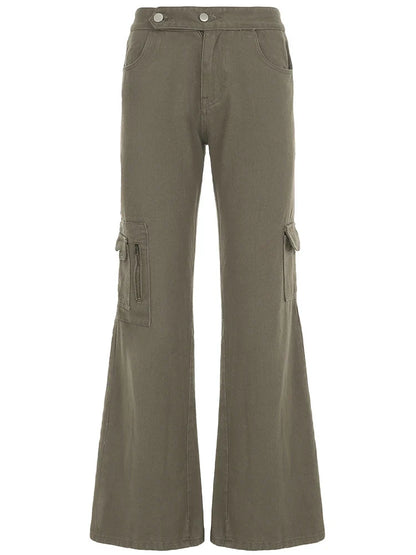 Streetwear Low Rise Jeans Baggy Zip-up Pockets Patchwork Loose Denim Pants Korean Fashion Cargo Pants for Women y2k Chic
