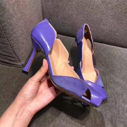 Vintage Square toe Patchwork Hollow out Women Pumps Spring Summer Fashion Patent Leather Slip-on Thin High heels Party Shoes