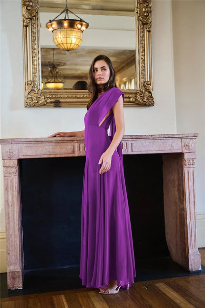 Choker Neck Deep V Sleeveless High Slit Flowy Maxi Dress