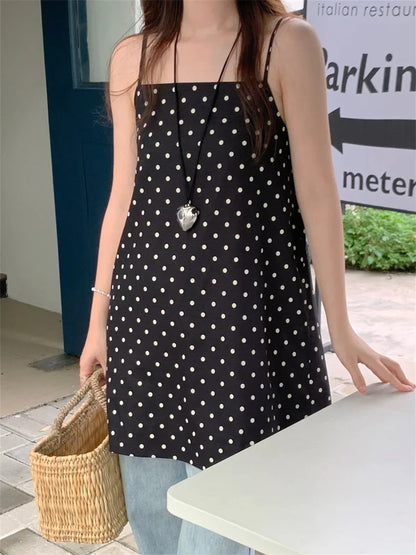 Chic Korea Vintage Blouses Dress Women New Cotton Linen Summer 2024 Polka Dots Vintage Vacation Office Lady Mujer