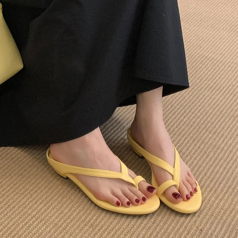 Luxury Footwear Low Heel Women Slippers Flip flops Shoes Fashion Round Toe Ladies Heeled Slippers Shoes Female Slides Sandals