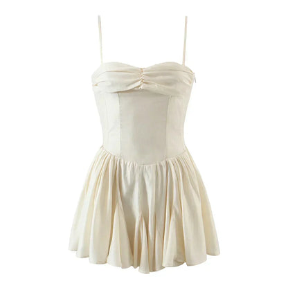 Spaghetti Strap Ruched Sweetheart Drop Waist Tiered Ruffle Mini Dress