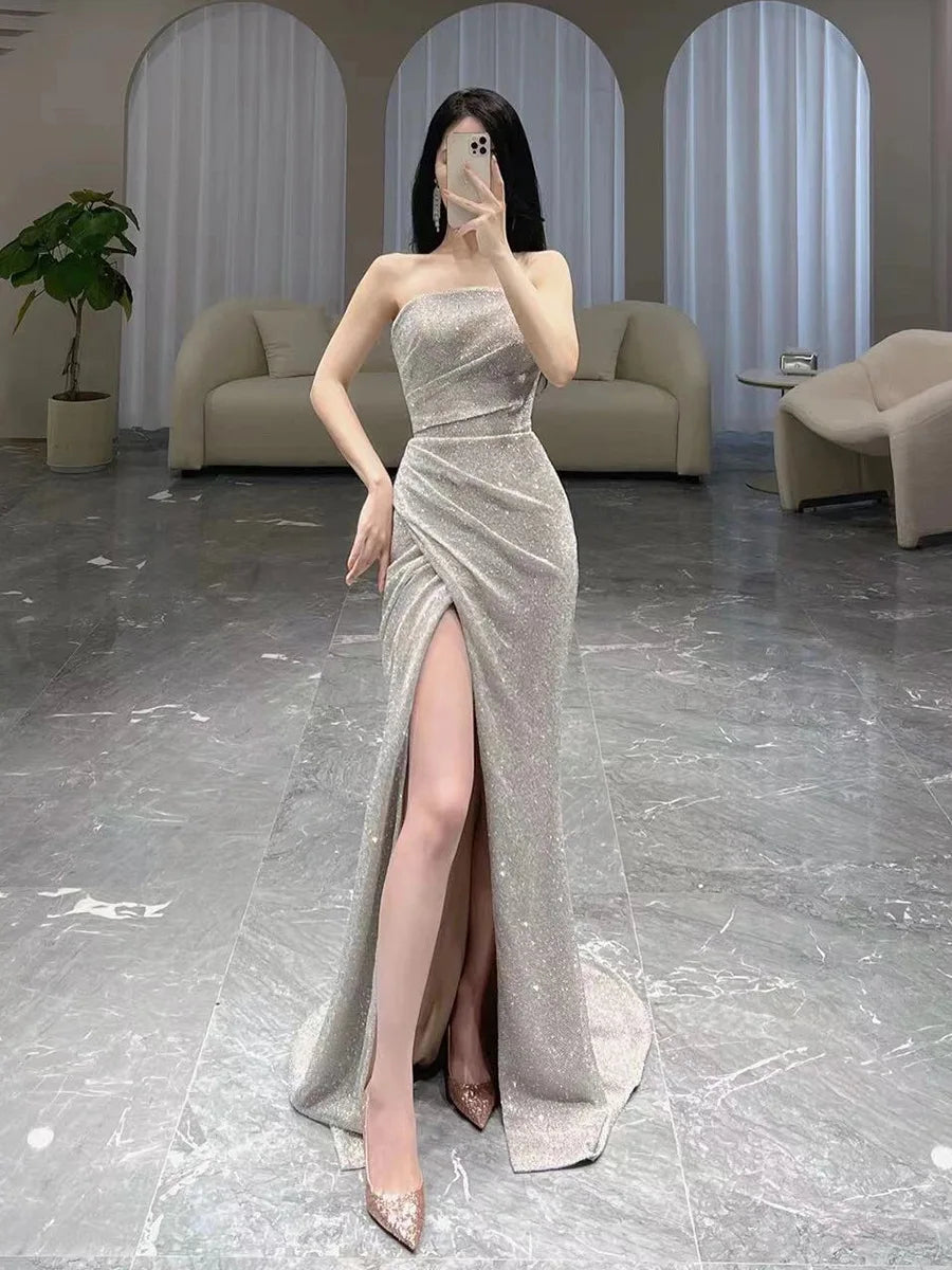 New Sexy Tube Top High Split Mermaid Prom Party Dresses Woman Elegant Long Evening Dresses