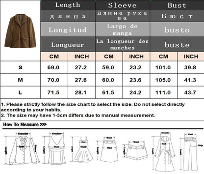 Women Autumn And Winter Suede Single-breasted Blazer Female Chic High Street Fashion Casual Lapel Long Sleeve Coat Mujer