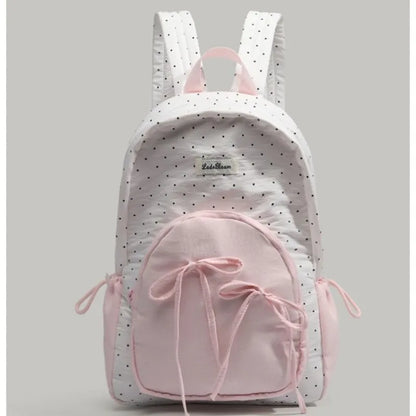 Patchwork Contrast Color Dot Bow Backpack Woman Kawaii Cute Y2K Aesthetic Sweet Schoolbag Ladies High Capacity Chic Mochila 2025