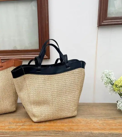 Summer Large Capacity Tote Bag Women Shoulder Bag Handmade Woven Bag Fresh Rural Handheld Grass Woven Women Bag