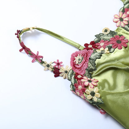Satin Sweetheart Floral Embroidery Bustier Mini Dress