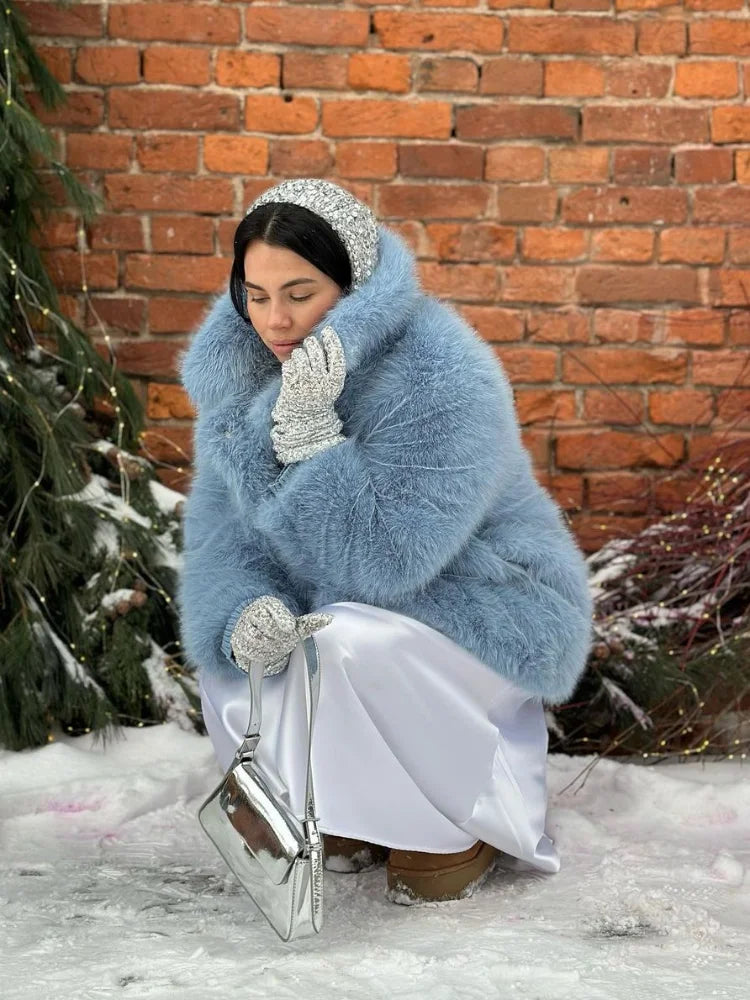 Luxury Thick Warm Women Coats Turn-down Collar Faux Fur Pocket Jackets Outwears Autumn Winter Soft Fluffy Ladies Overcoat