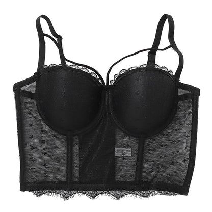 Summer New Women Mesh Lace Feather Camisole Bustier Bra Cropped Tops Beading Fishnet Hot Diamond Sexy Sleeveless Vest Slim