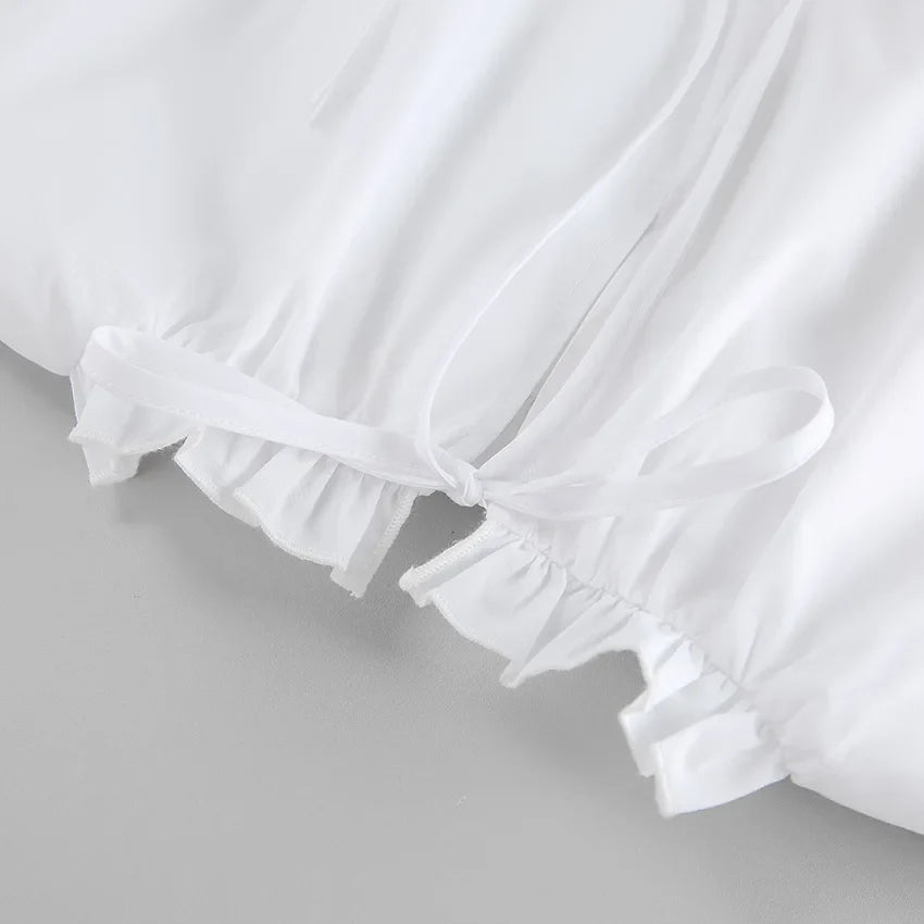 Summer Cotton A-line Loose Ruffles White Dress Women Casual O-neck Lace-up Sleeveless Mini Dress Female Holiday Party Dress 2025