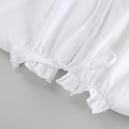 Summer Cotton A-line Loose Ruffles White Dress Women Casual O-neck Lace-up Sleeveless Mini Dress Female Holiday Party Dress 2025