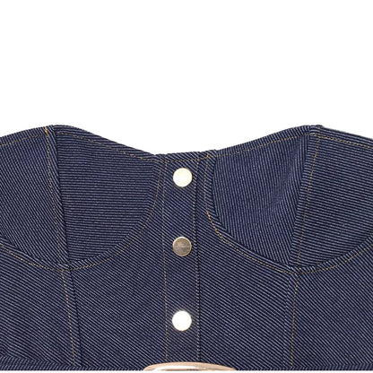 Elegant Off Shoulder Belt Women's Denim Dress Solid Backless Sleeveless Strapless A-line Dresses 2025 Summer Fashion Lady Robes